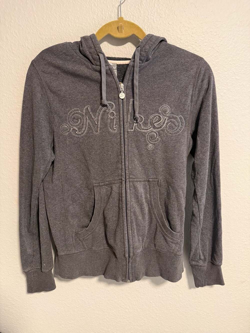 Nike Zip Hoodie Size M (8-10) Gray Y2K Swirl Script Logo